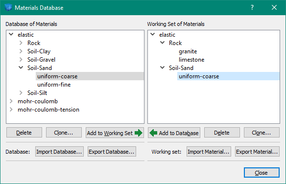 materials database dialog
